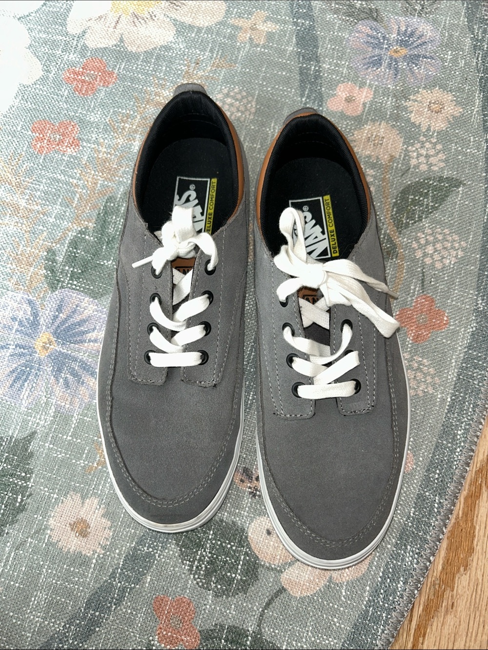 Vans Gray Canvas Low-Top Sneakers with White Laces